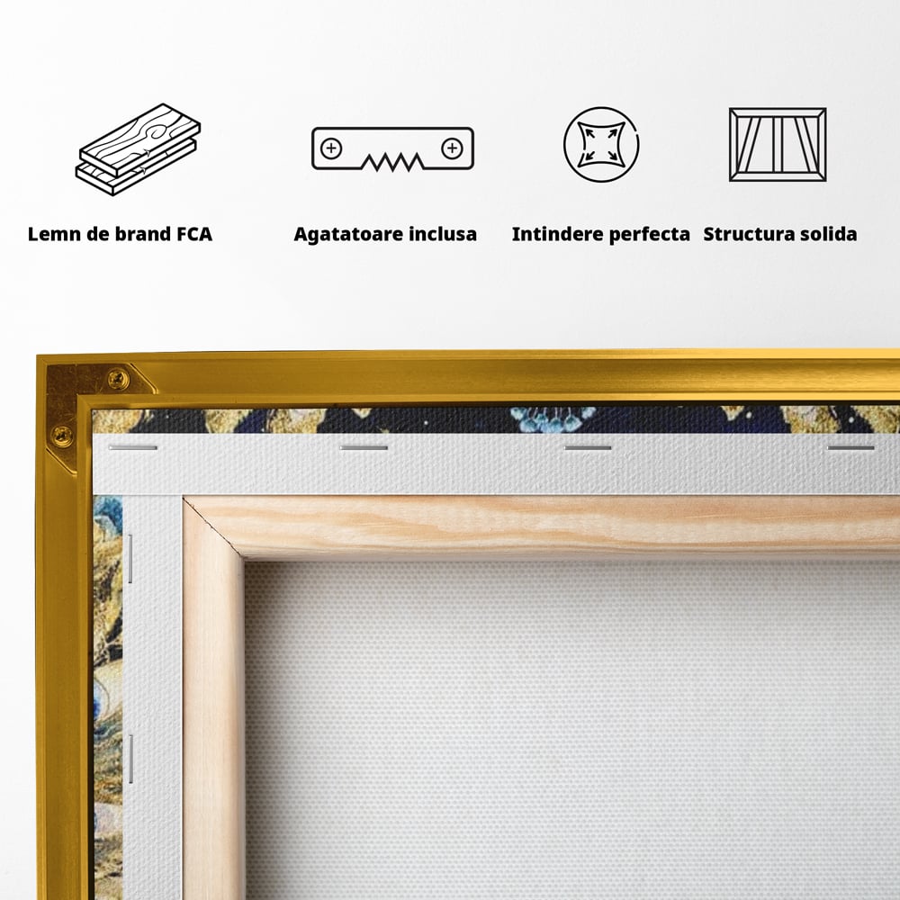 Tablou Canvas cu Paun Albastru pe Fundal Nocturn, Albastru Intens si Auriu, M1403